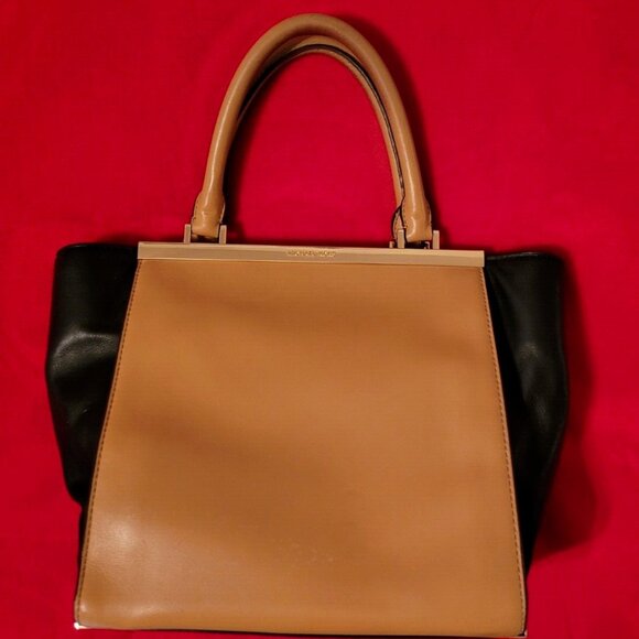 Michael Kors Medium Lana Suntan/Black Colorblock Leather Handbag - Picture 1 of 10